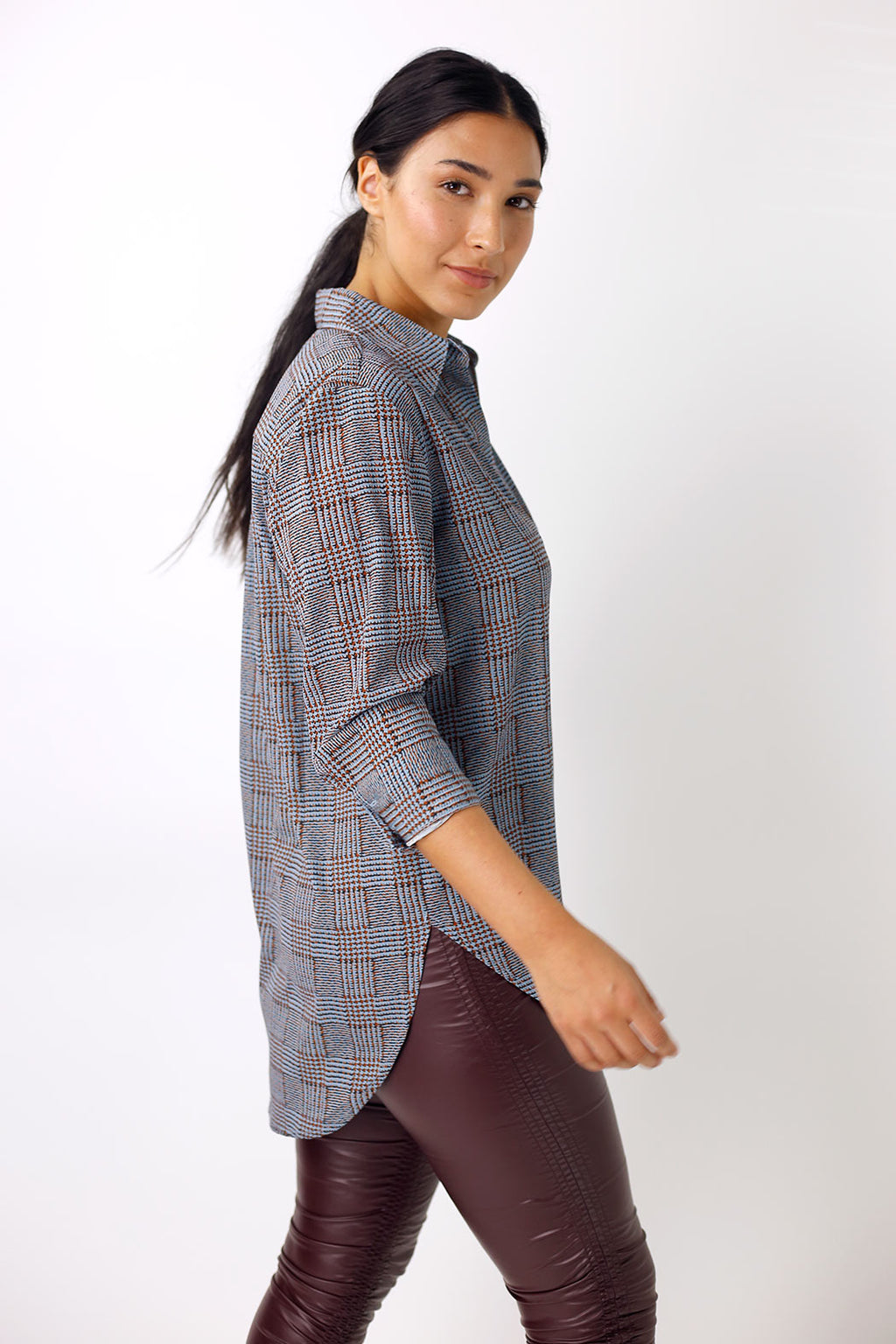 Blue Check Chiffon Gatsby Shirt - SALE