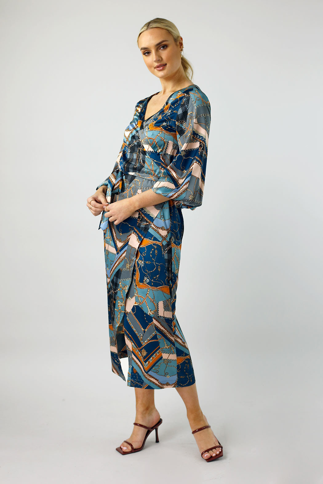 Blue Chains Silky Wrap Dress FINAL- SALE