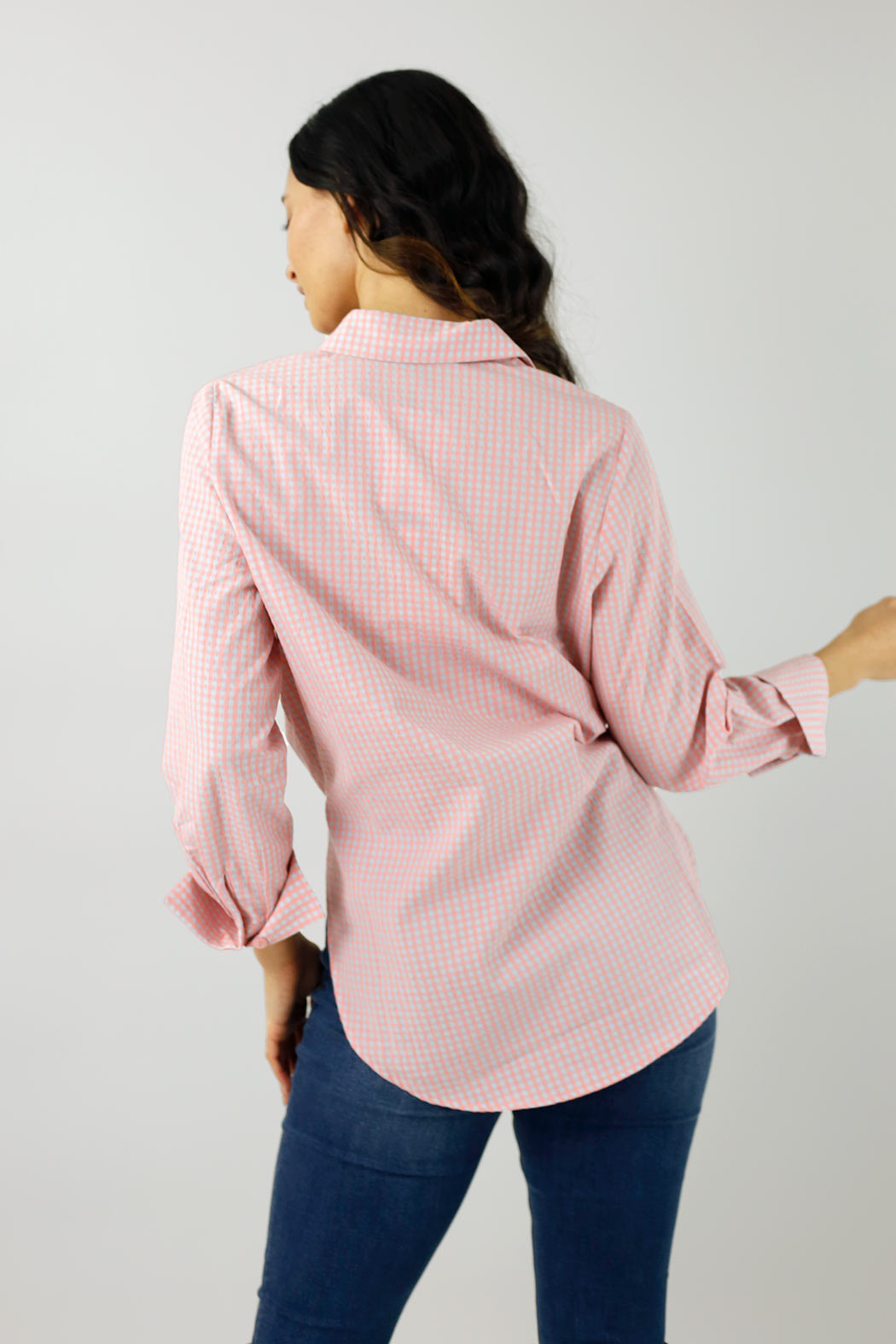 Peach Gingham Zhoush Shirt - Final Sale