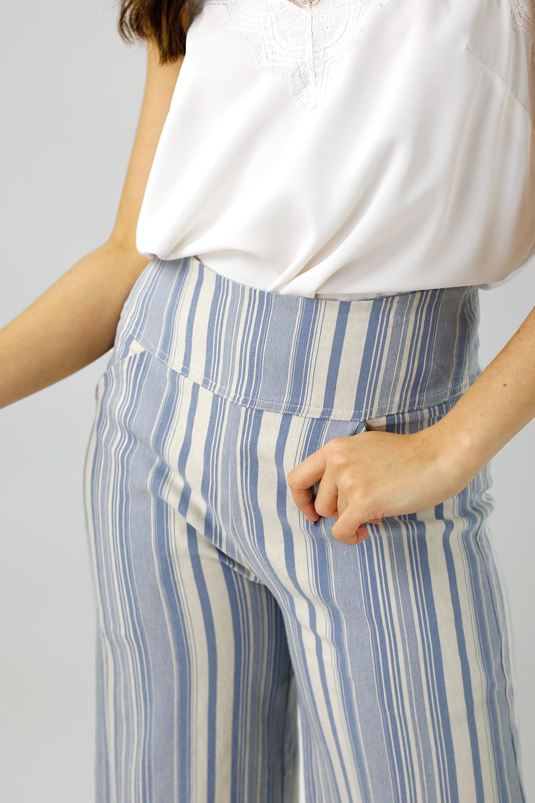 Blue Stripe Bengaline Jet Culotte - Final Sale