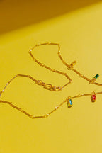 Gold Mini Cross Necklace - Green