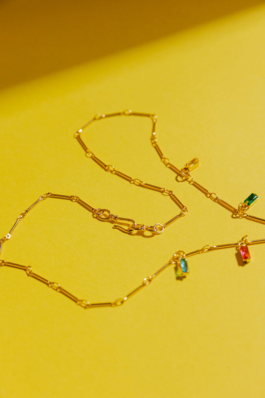 Gold Mini Cross Necklace - Green