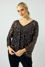 Copper Sequin Vee Neck Top - FINAL SALE