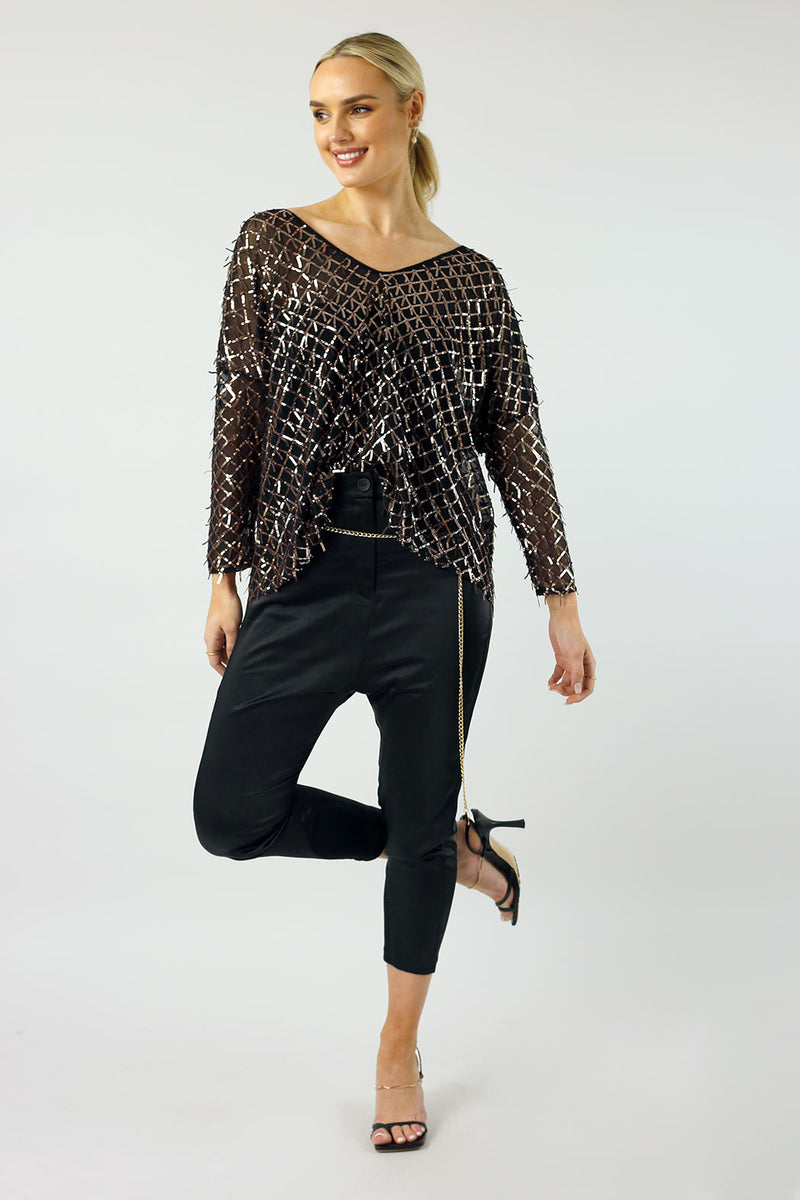 Copper Sequin Vee Neck Top - FINAL SALE