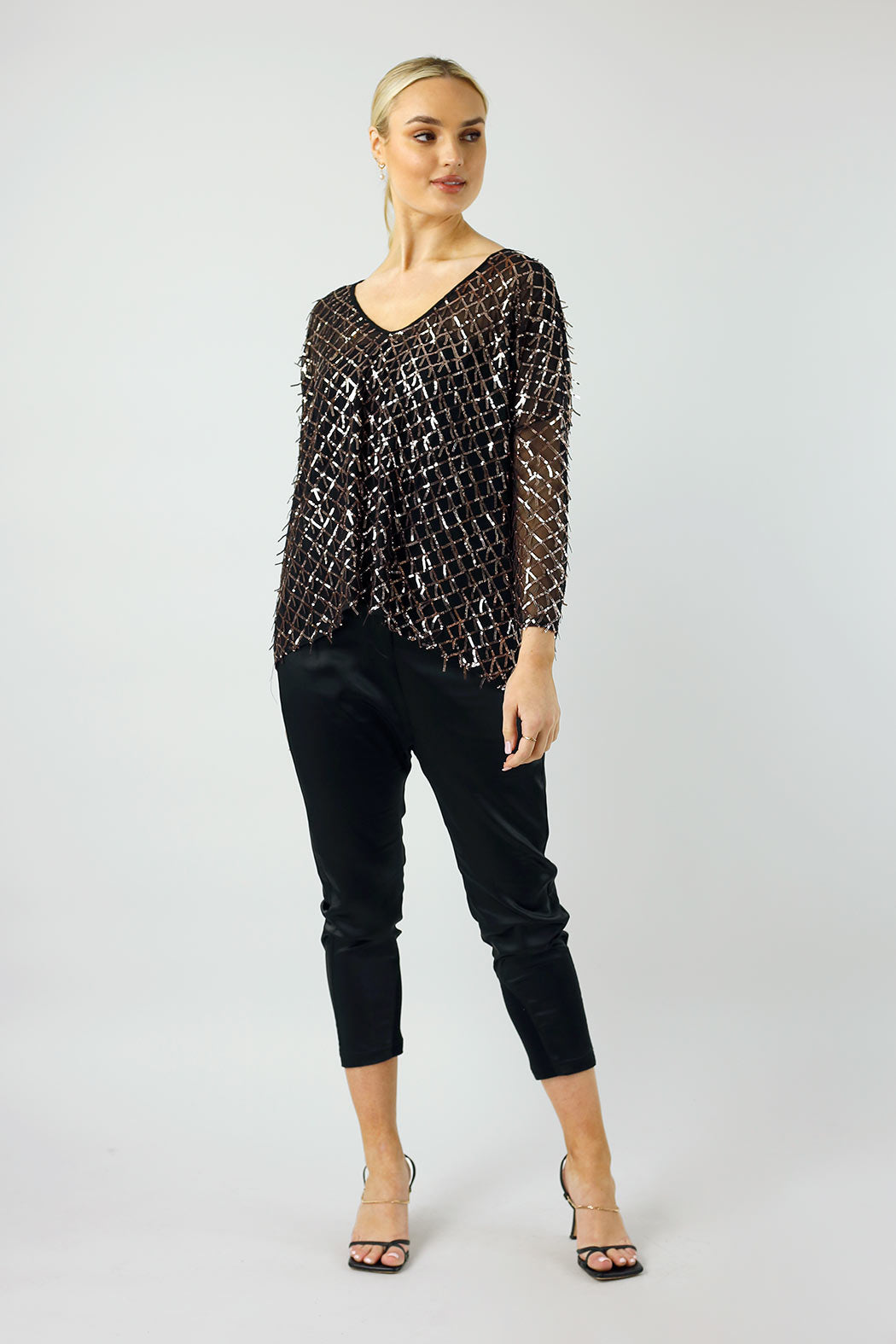 Copper Sequin Vee Neck Top - FINAL SALE