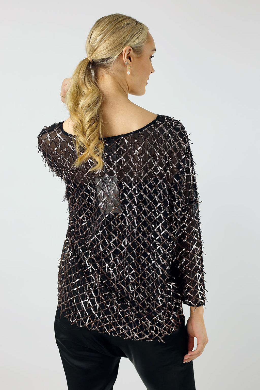 Copper Sequin Vee Neck Top - FINAL SALE