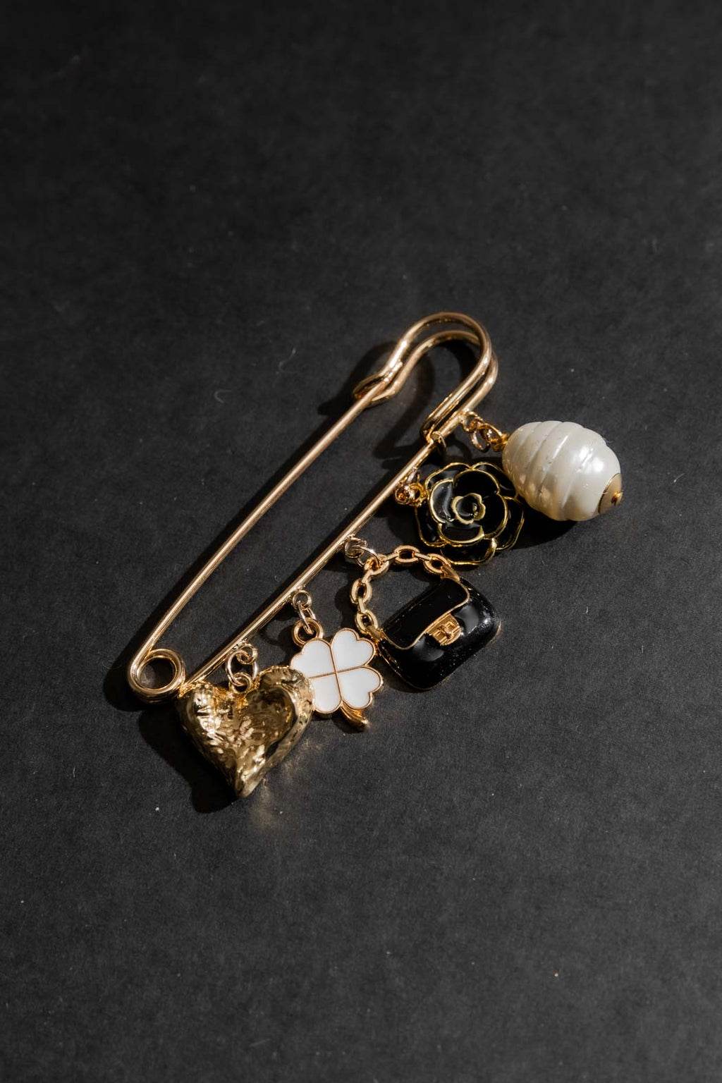 Gold Pin Brooch With Charms