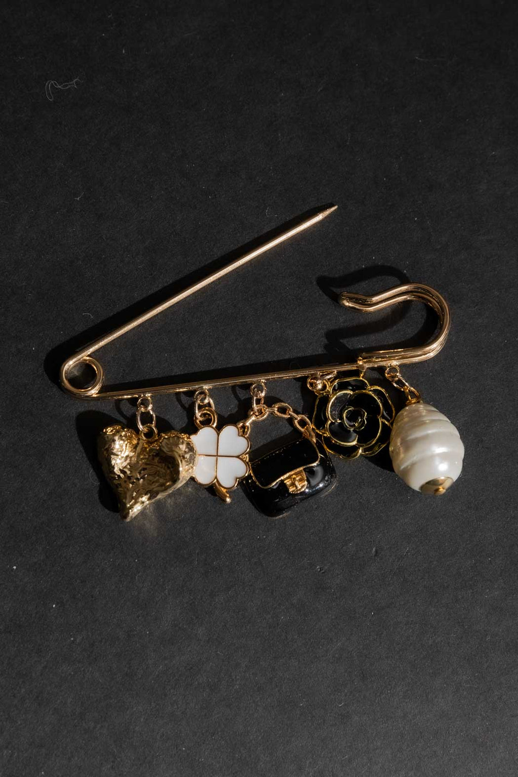 Gold Pin Brooch With Charms