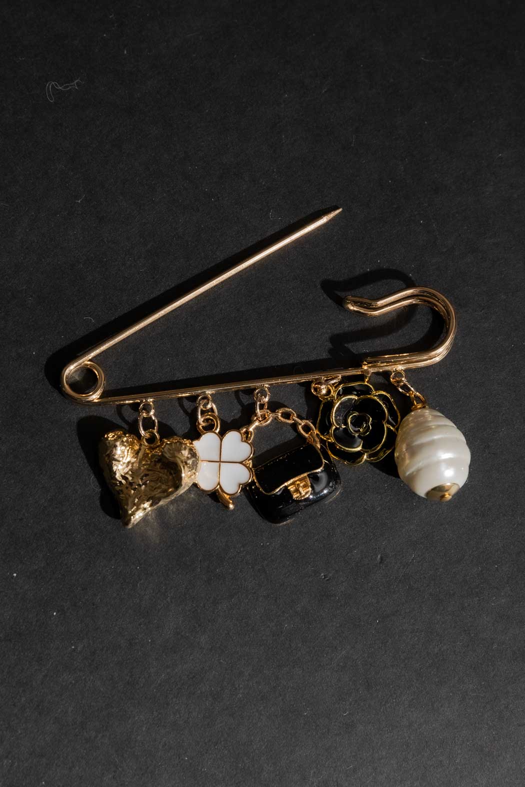Gold Pin Brooch With Charms