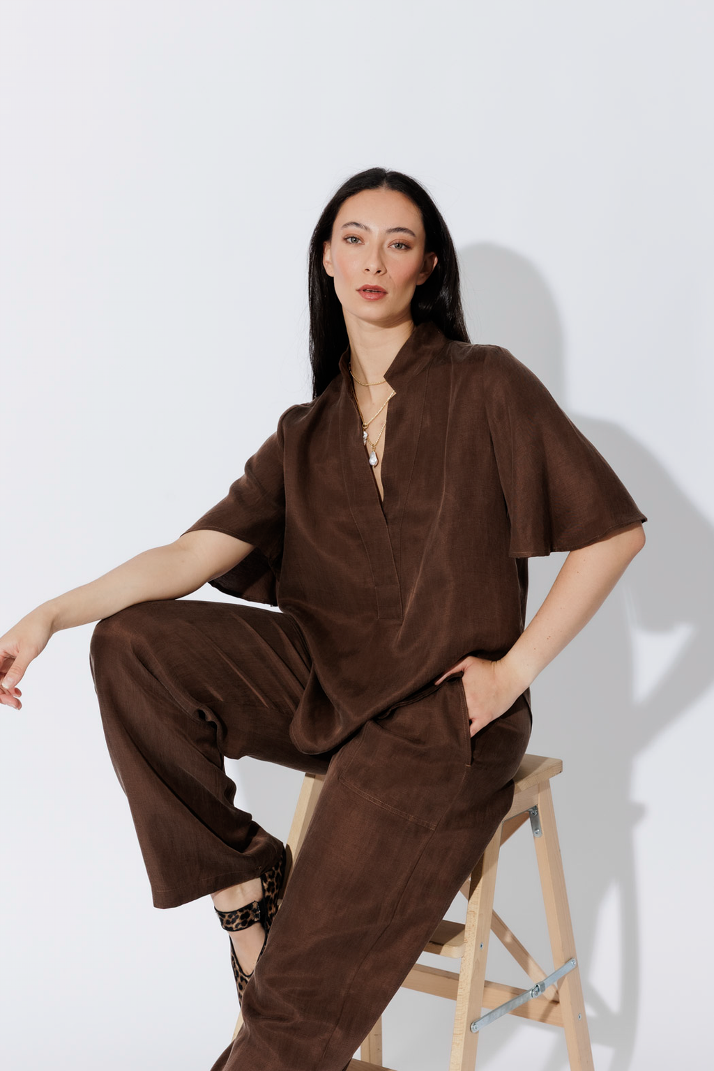 Mocha Cupro/Linen Blogger Shirt