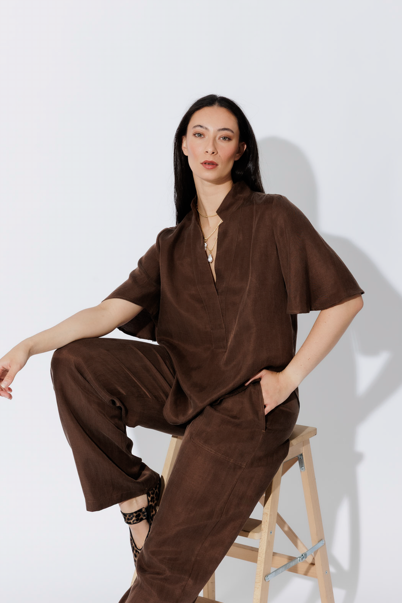 Coffee Tencel/Linen Blogger Shirt