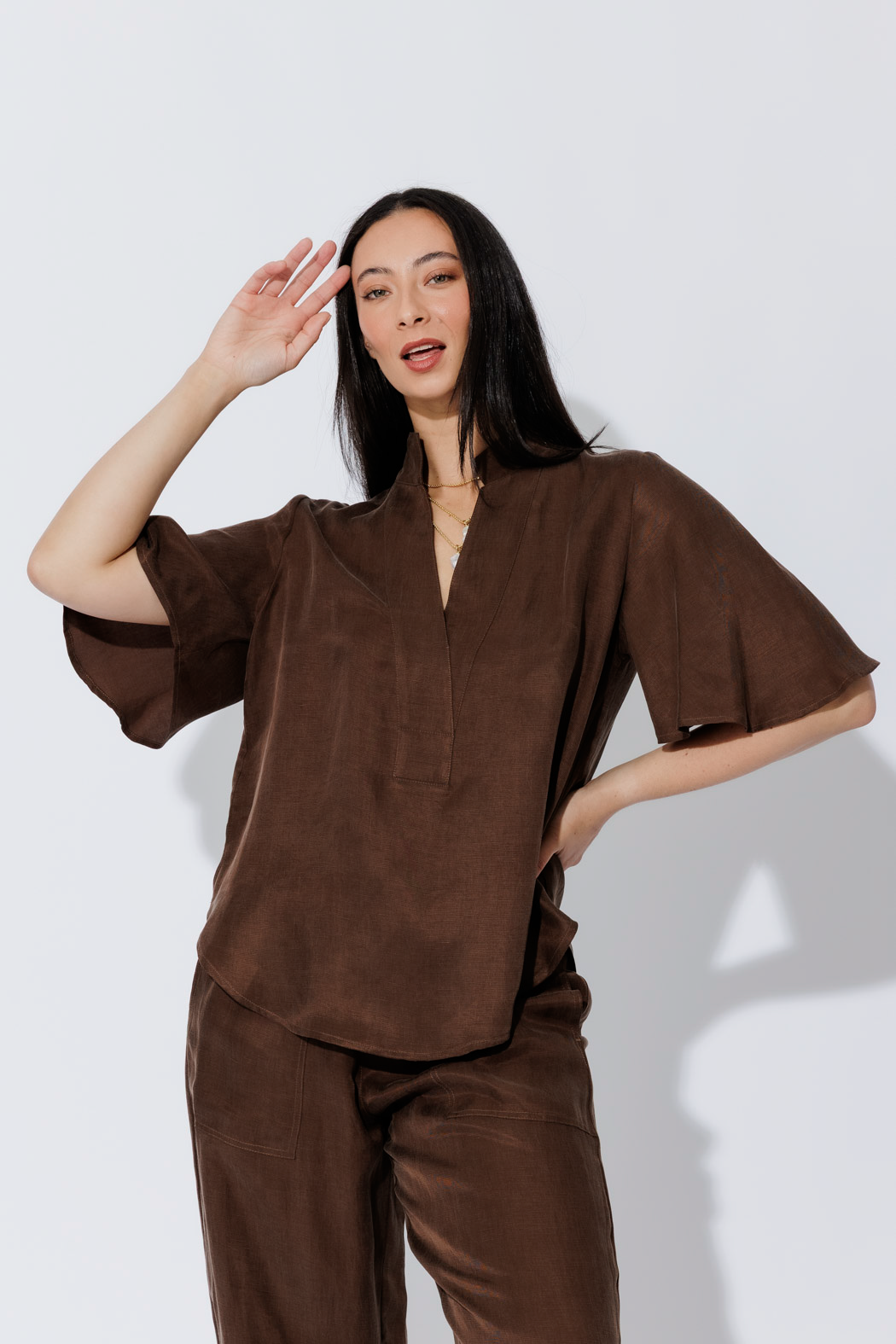 Mocha Cupro/Linen Blogger Shirt
