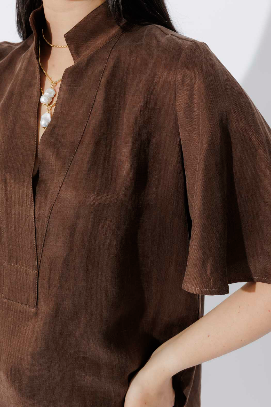 Mocha Cupro/Linen Blogger Shirt