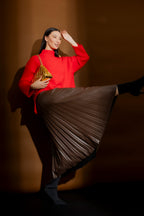 Chocolate Faux Leather Pleat Skirt
