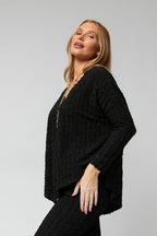 Black Shimmer Knit V Neck Jumper