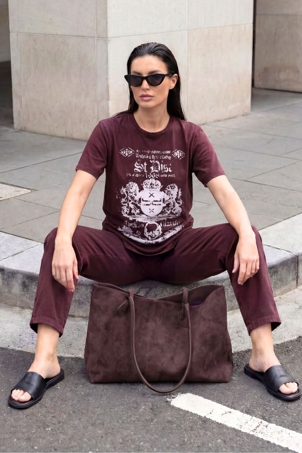 Burgundy Washed Cotton Band T-Shirt