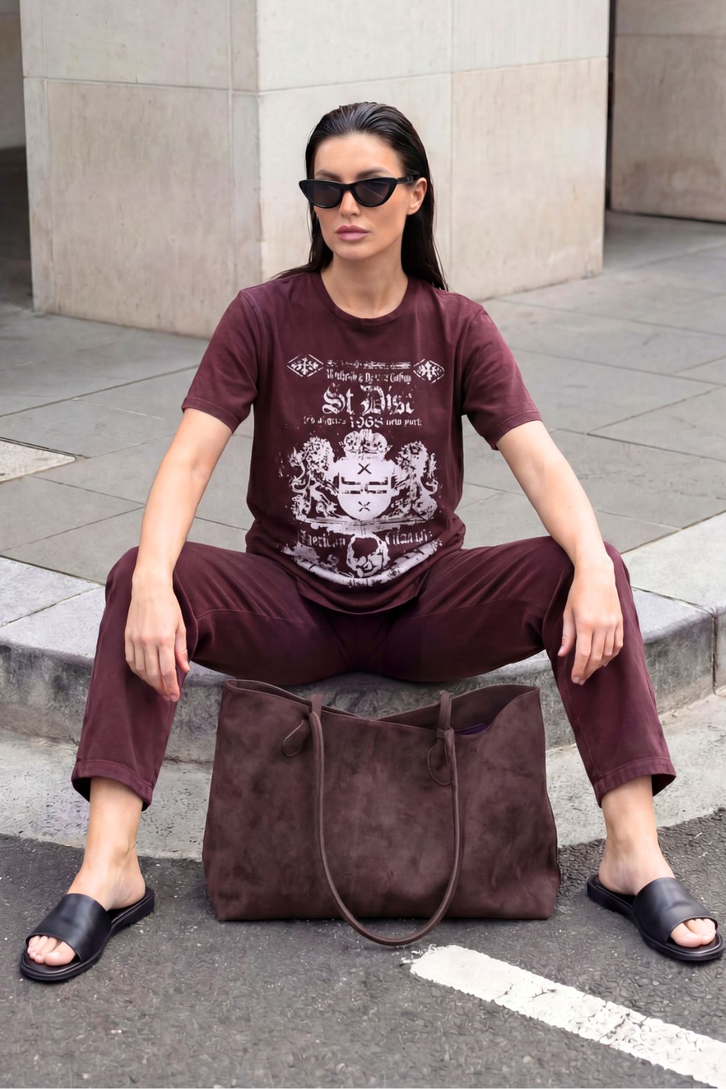 Burgundy Washed Cotton Band T-Shirt