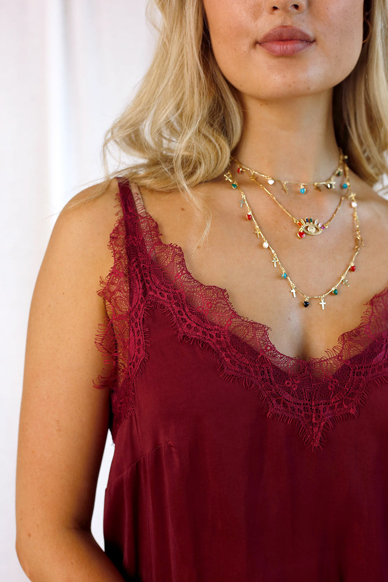 Wine Seta Lace Cami - SALE