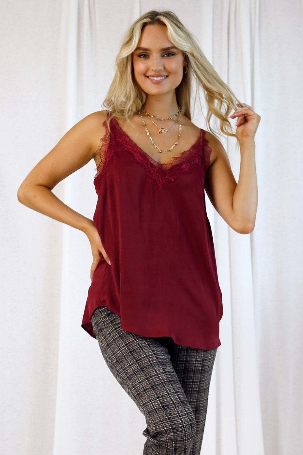 Wine Seta Lace Cami - SALE