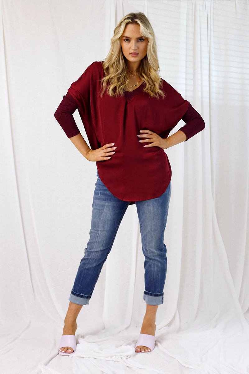 Wine Seta Twist Back Top - SALE