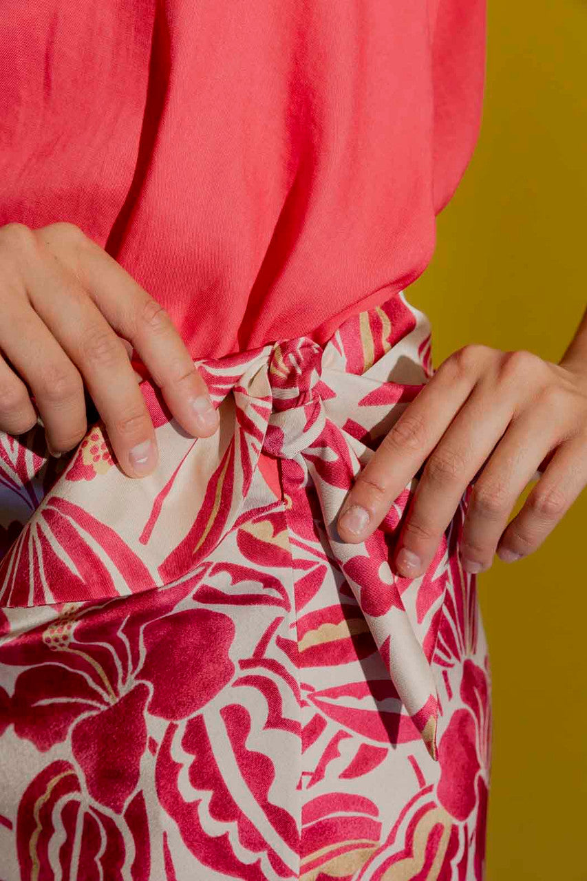 Red Floral Tie Waist Skirt Red Floral