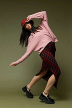 Dusty Pink Diamond V Neck Jumper