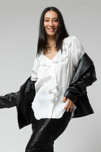 White Cascade Silky Blouse