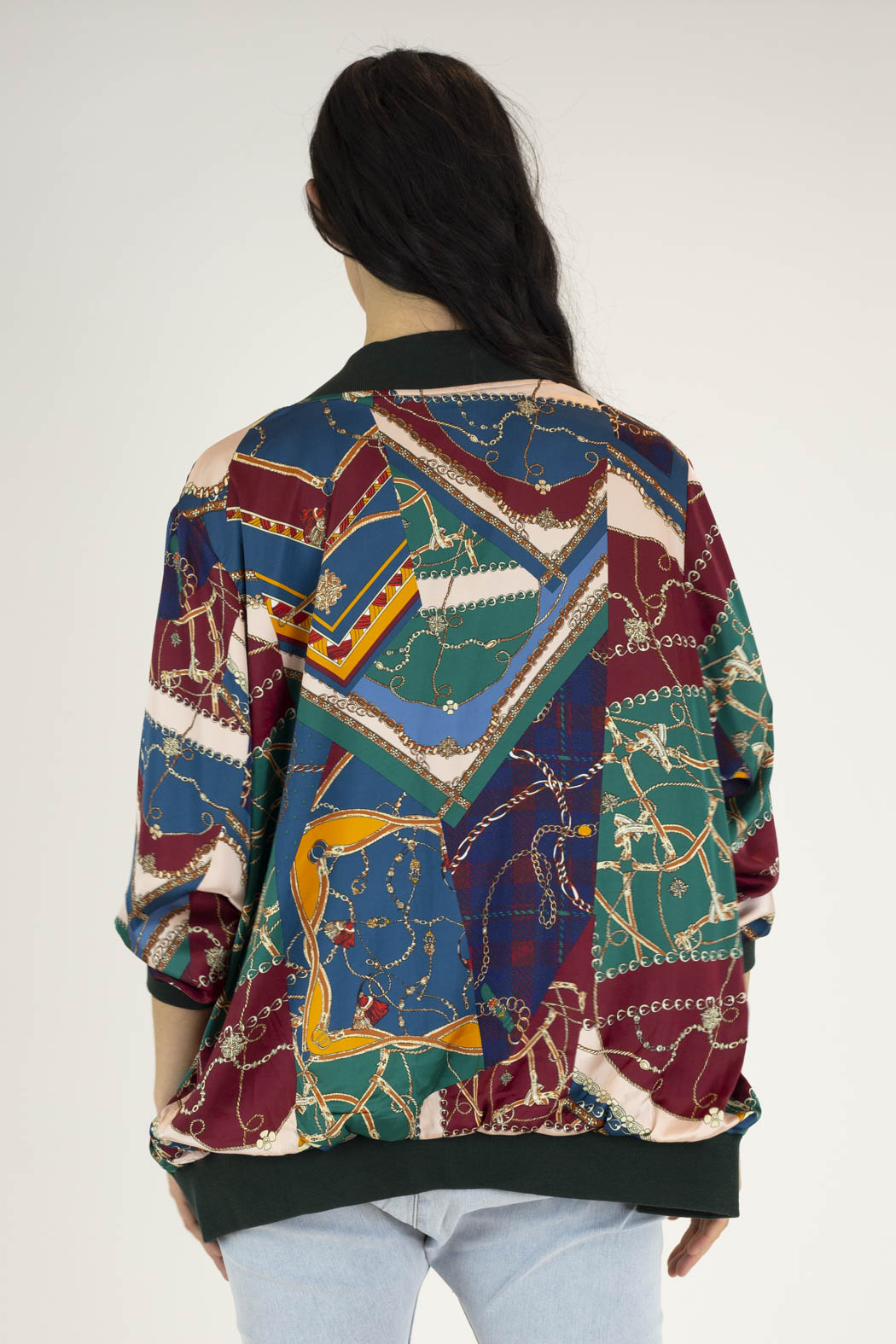 Teal Chain Silky Bomber Jacket - Sale