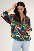 Teal Chain Silky Bomber Jacket - Sale