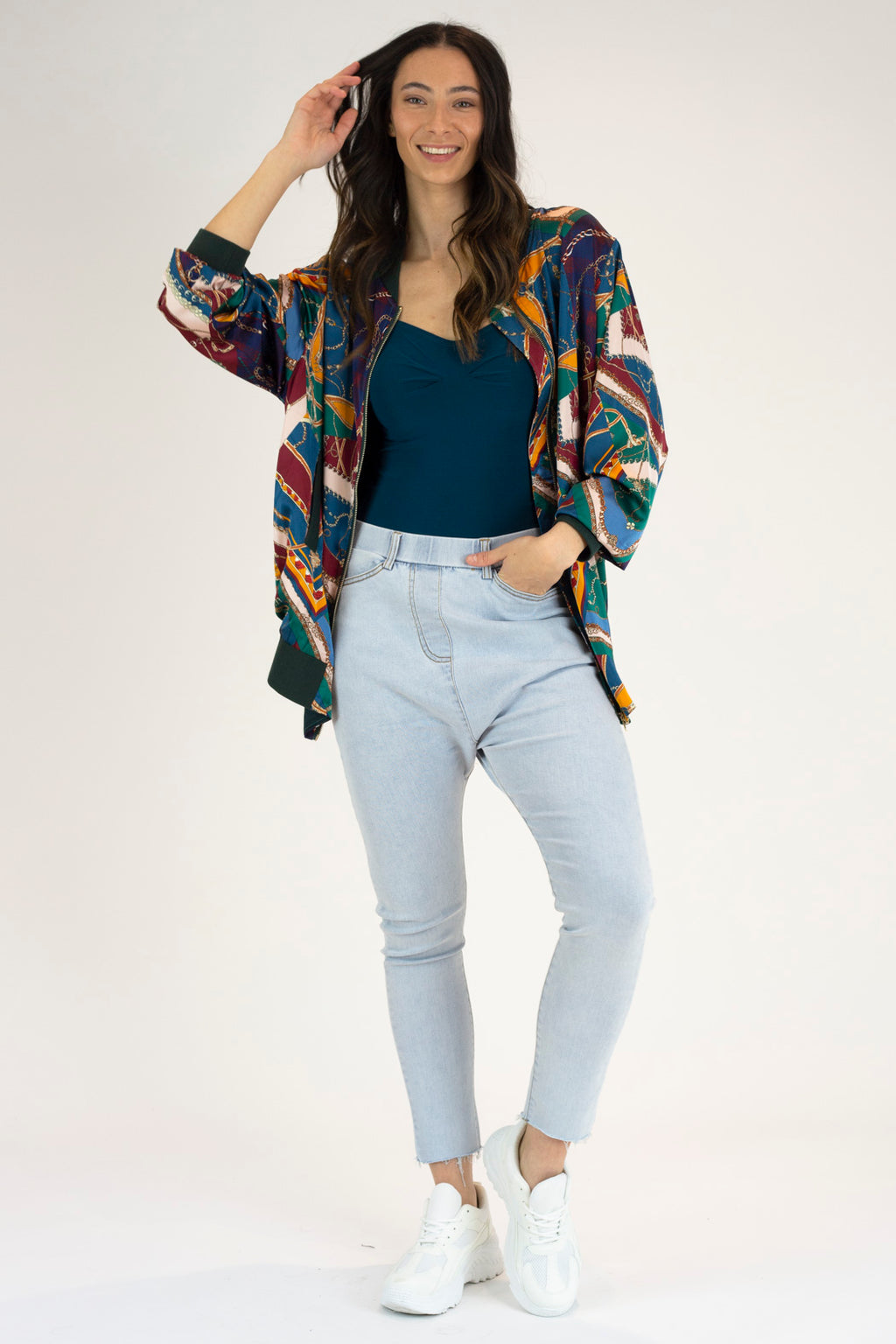 Teal Chain Silky Bomber Jacket - Sale