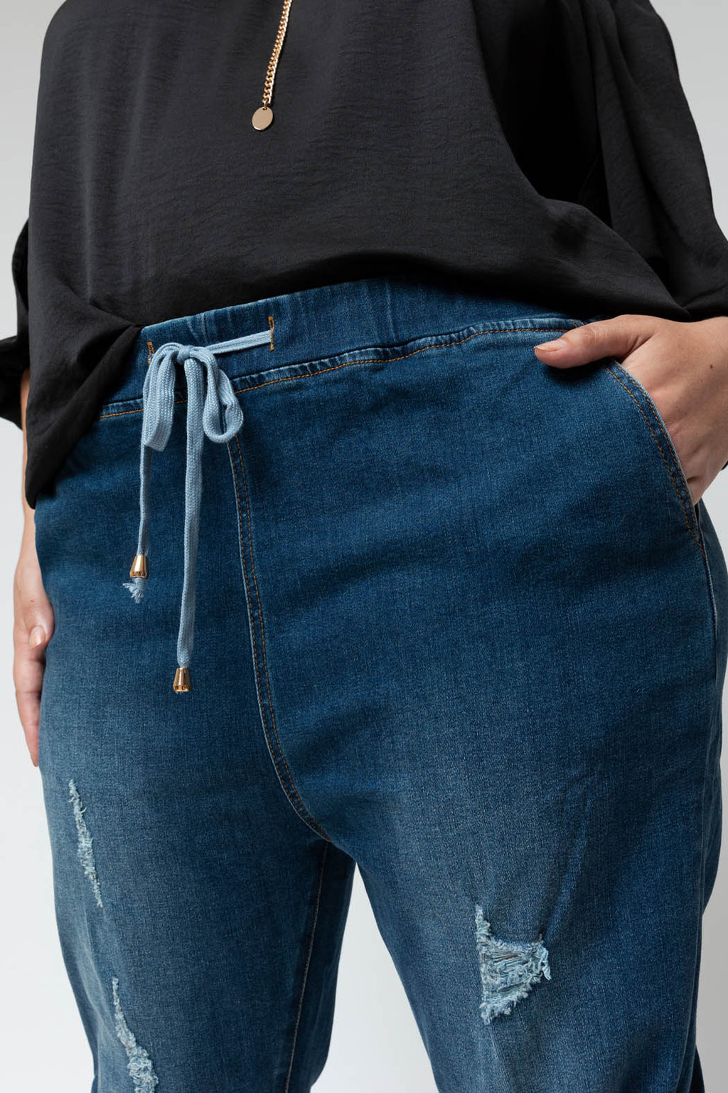 Chambray Denim Drawstring Jeans - SALE