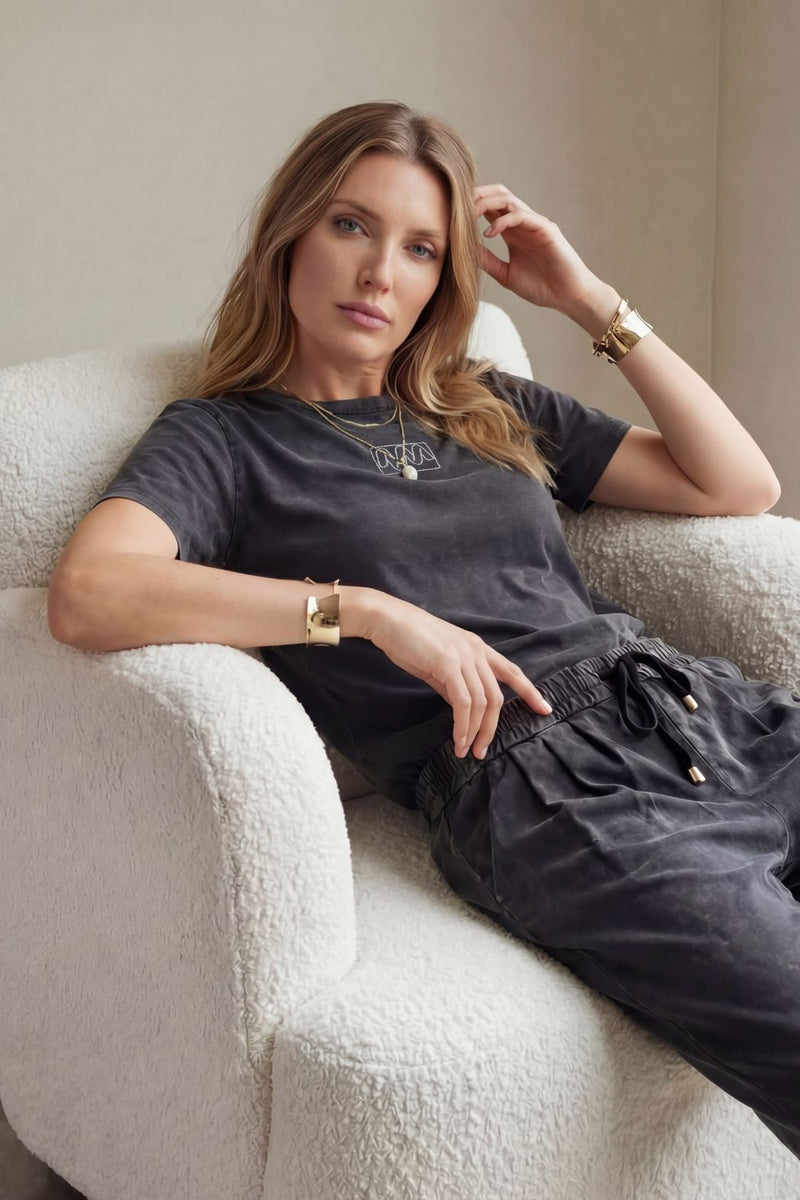 Charcoal Washed Cotton Emblem T-Shirt