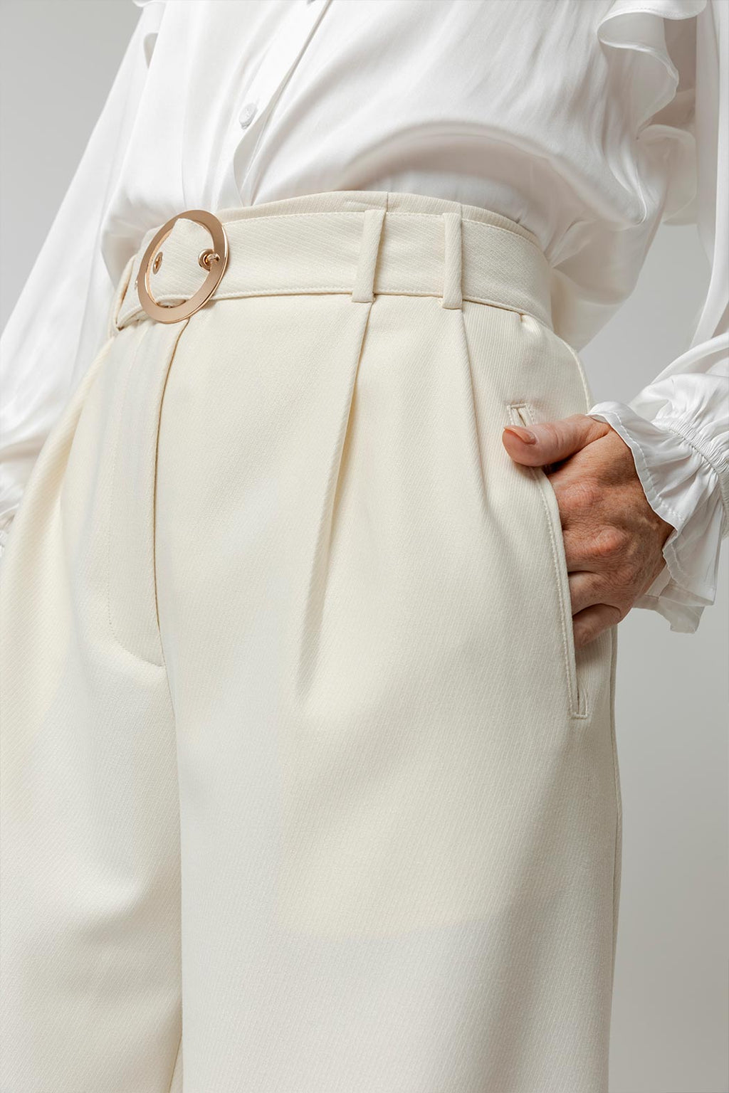 Ivory Twill Cleo Belt Pant