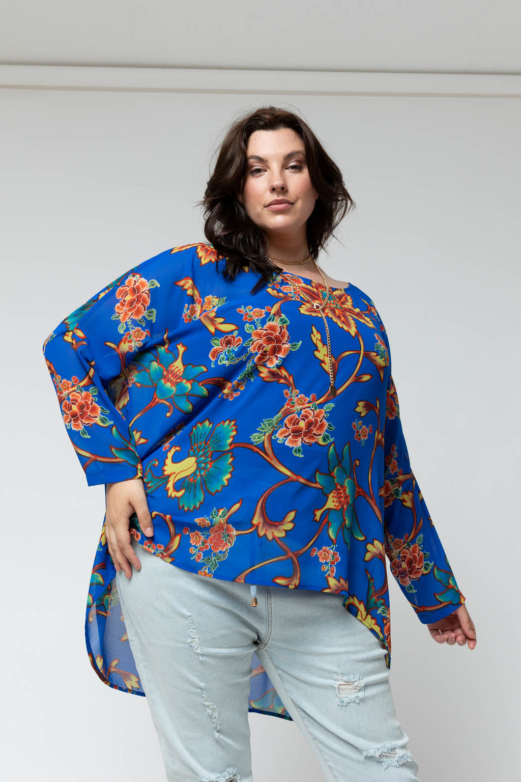 Cobalt Chiffon Oversized Top - Sale