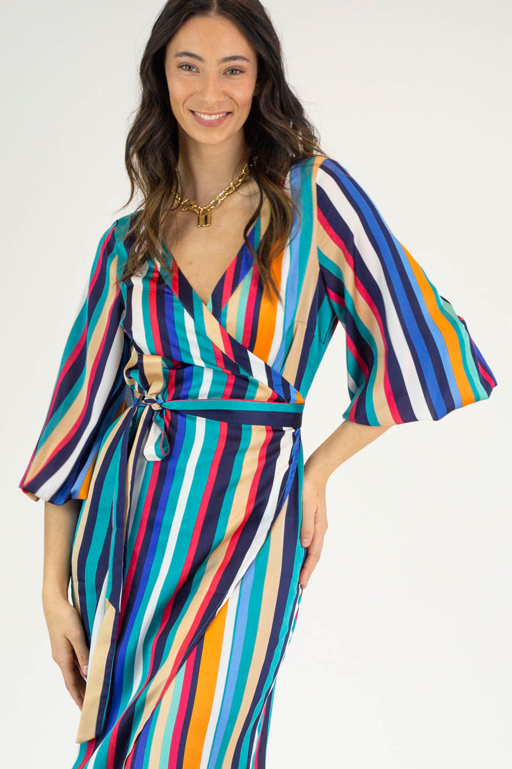 Stripe Silky Wrap Dress - Final Sale