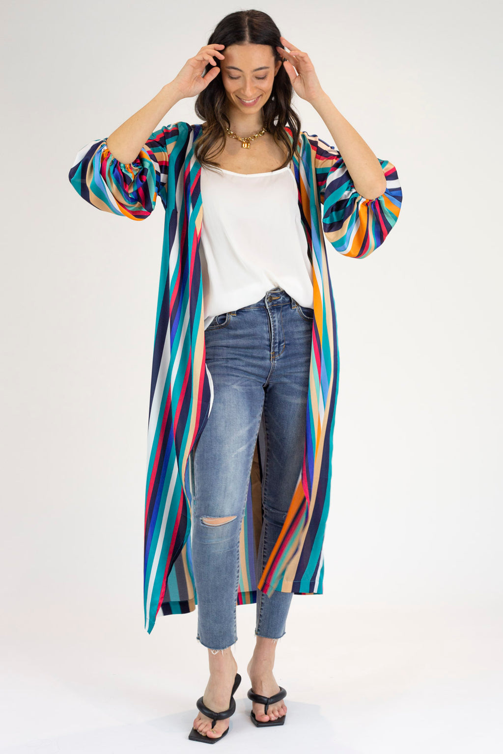 Stripe Silky Wrap Dress - Final Sale