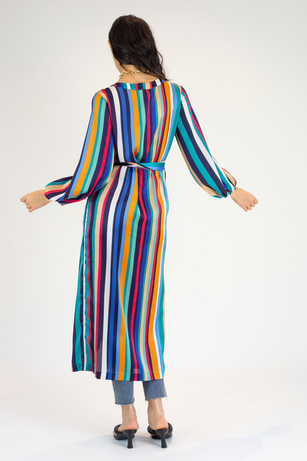 Stripe Silky Wrap Dress - Final Sale