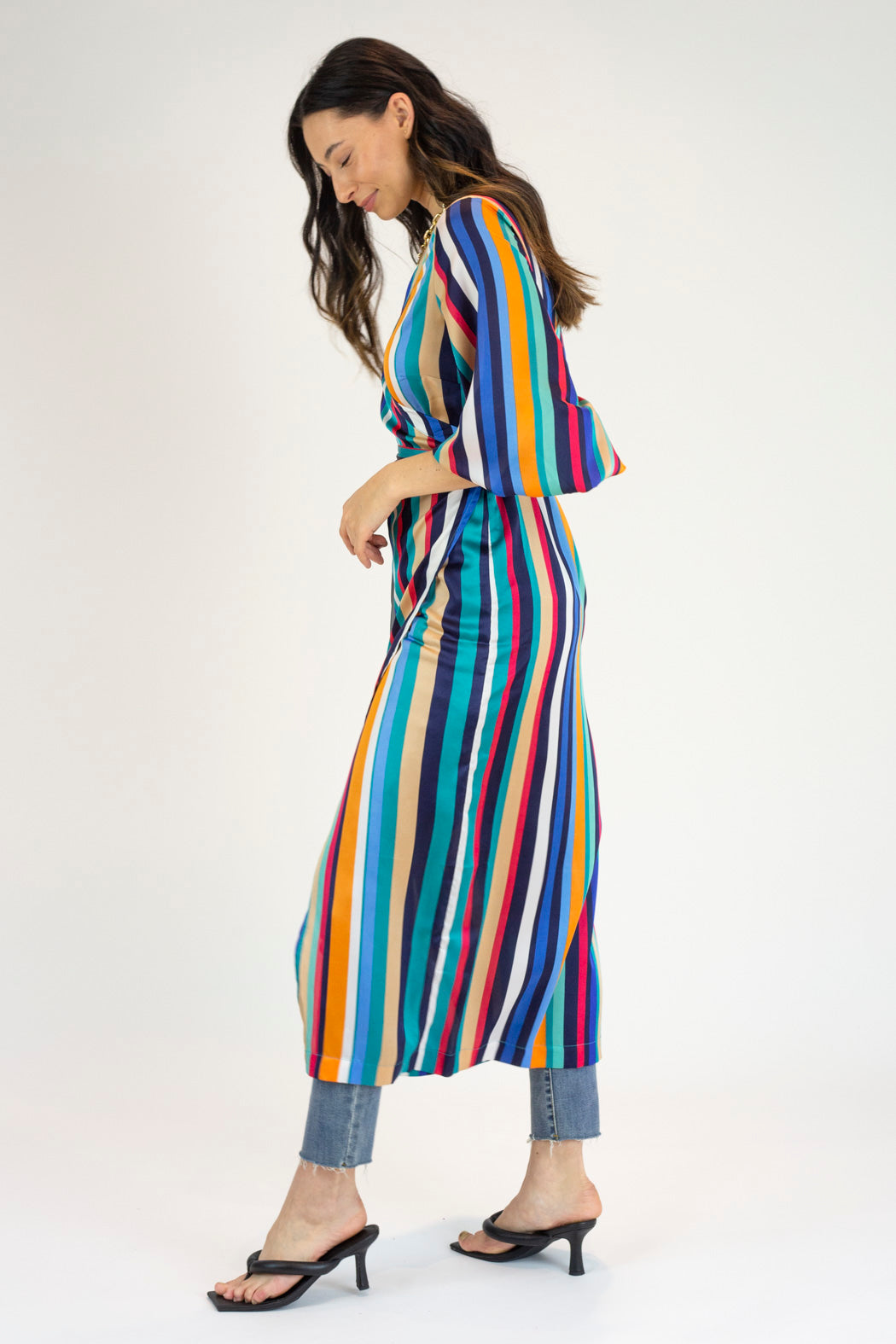 Stripe Silky Wrap Dress - Final Sale