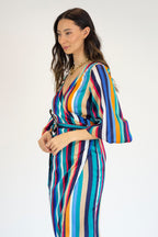 Stripe Silky Wrap Dress - Final Sale