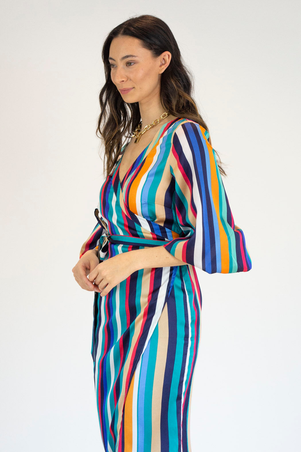Stripe Silky Wrap Dress - Final Sale