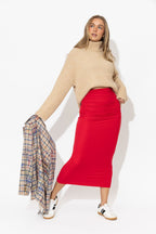 Crimson Tencel Roll Top Skirt