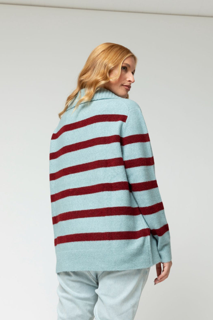 Blue Burgundy Chunky Stripe Knit Jumper - Sale