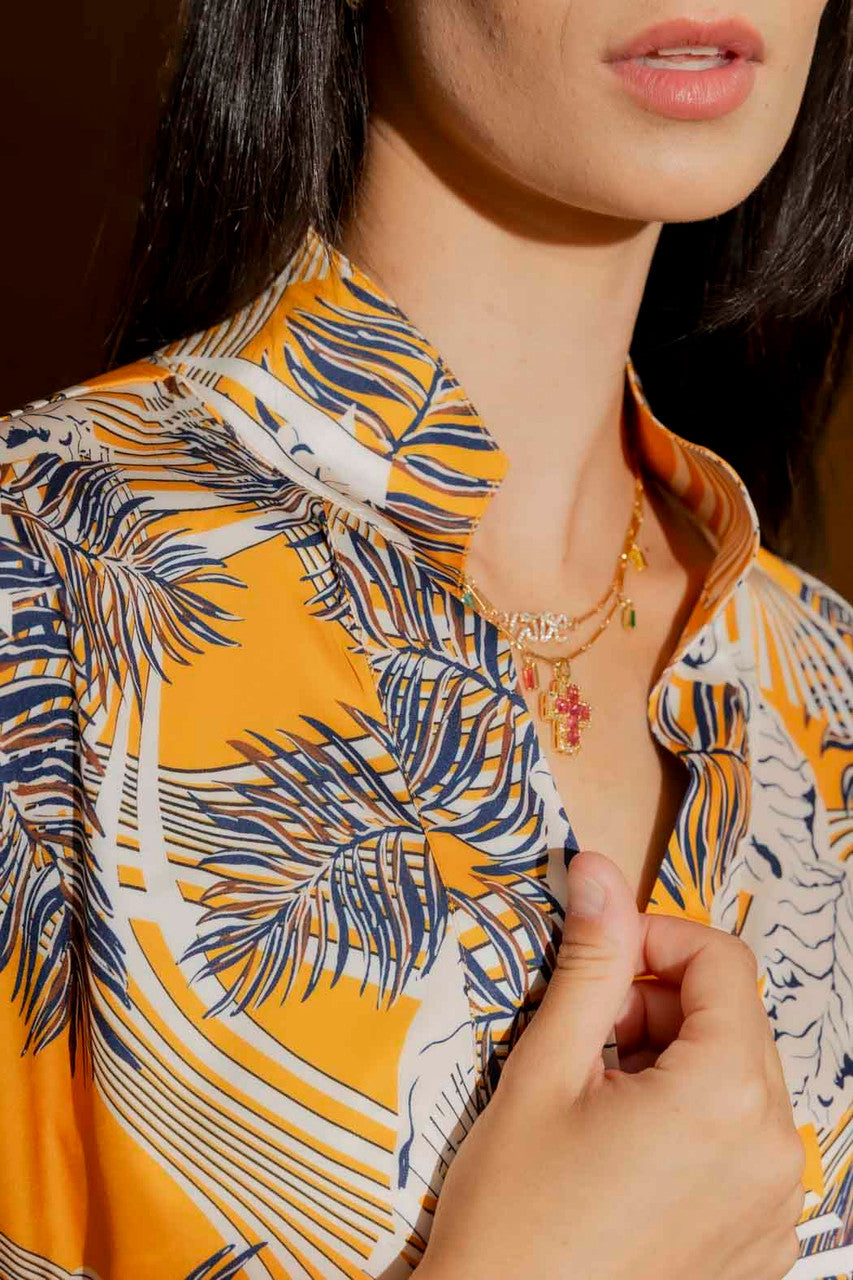 Fern Print Femme Blogger Shirt Yellow