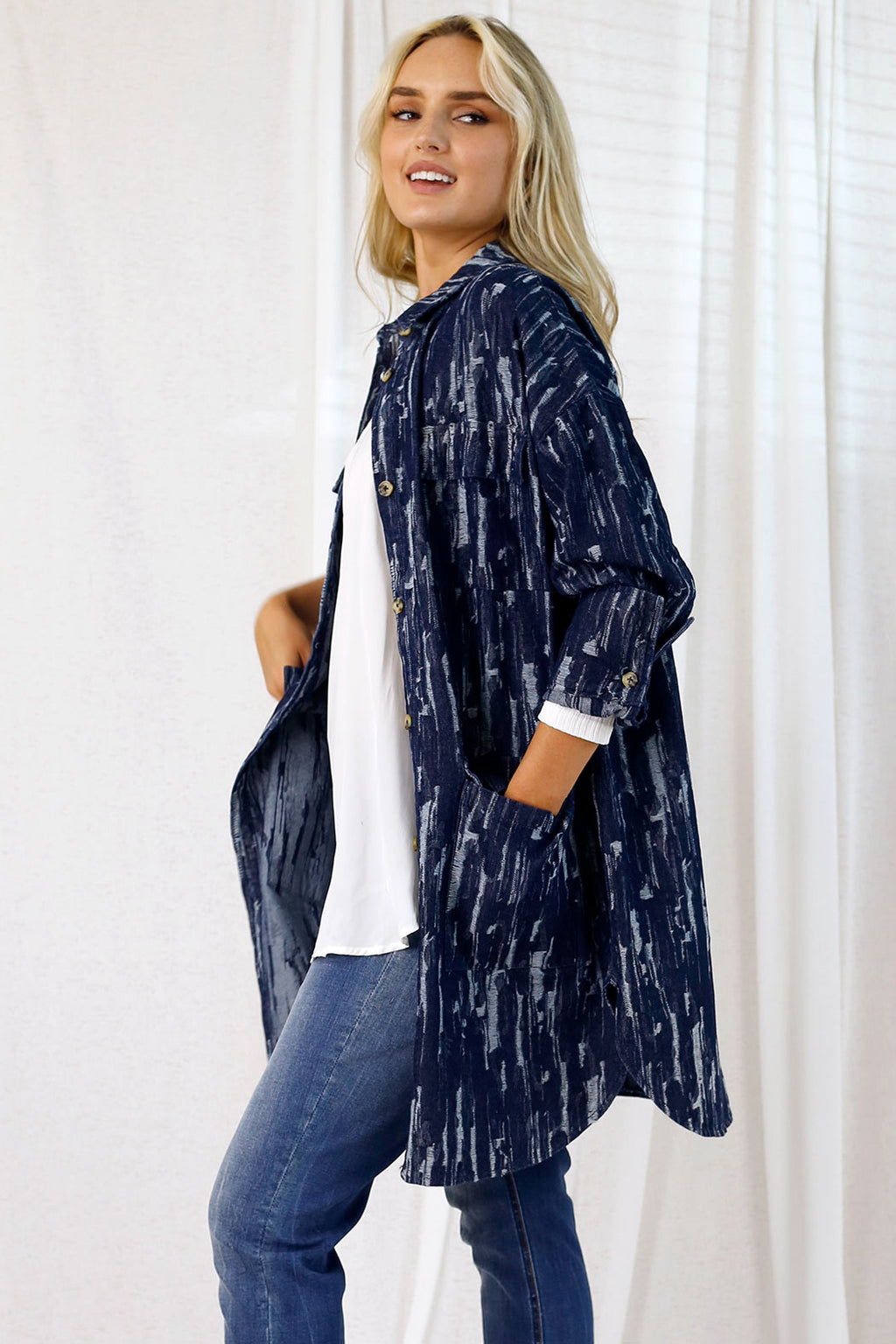 Distressed Denim Shacket - Indigo - FINAL SALE