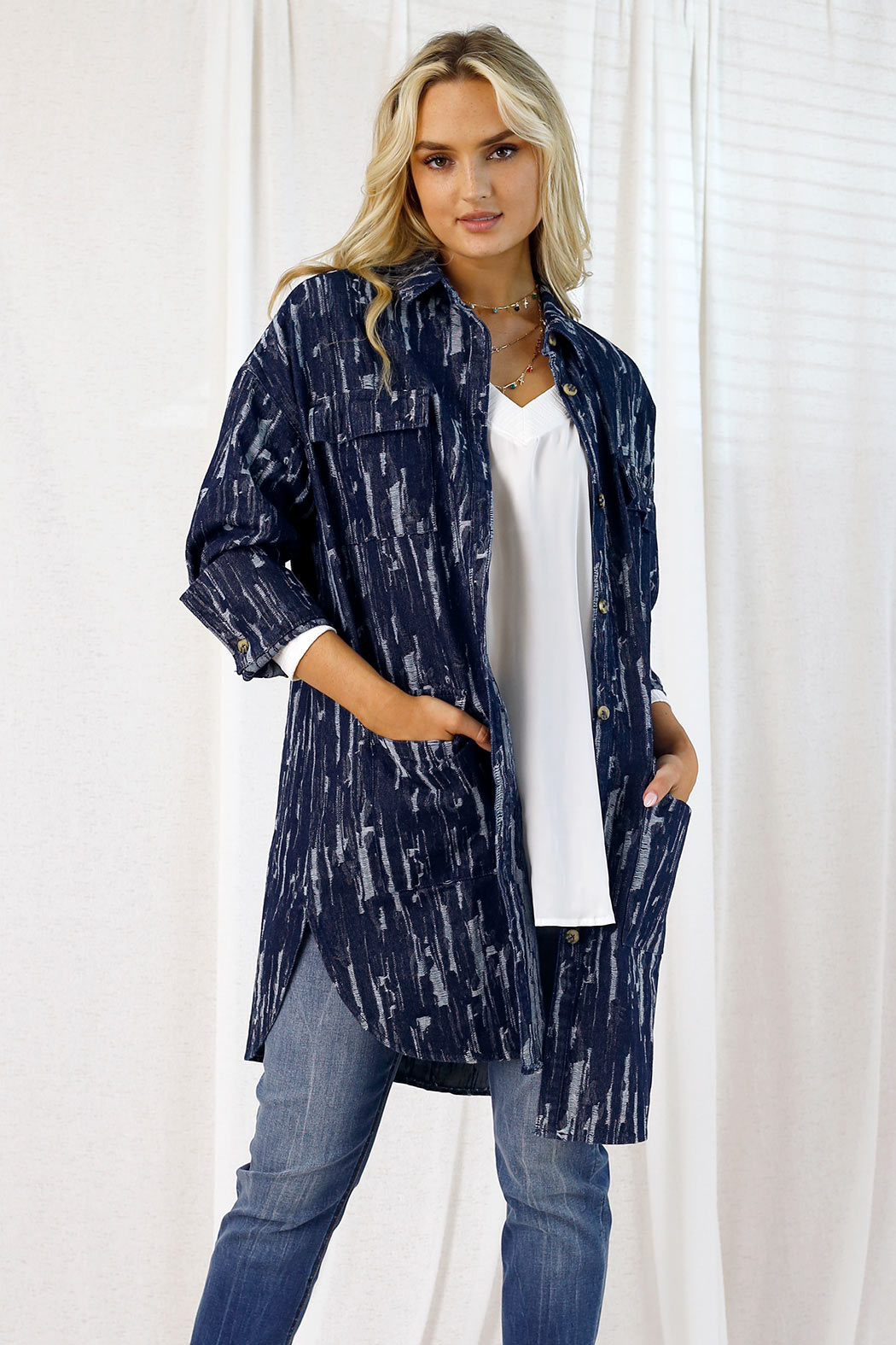 Distressed Denim Shacket - Indigo - FINAL SALE