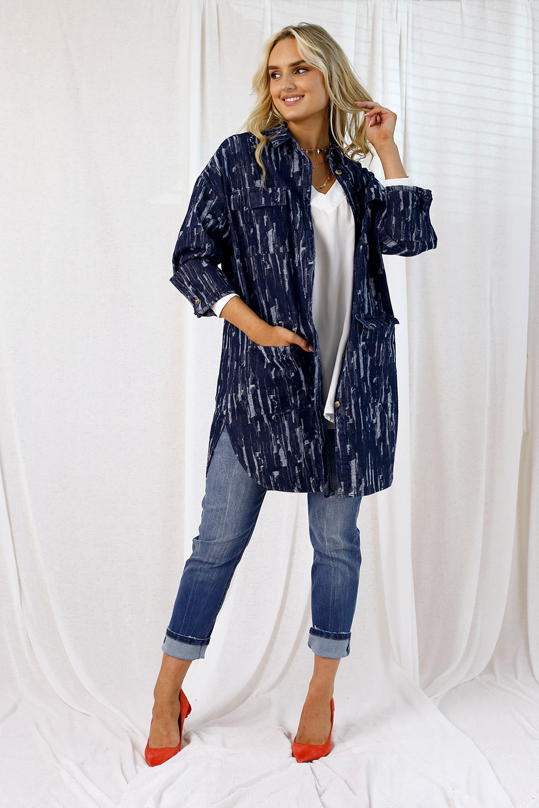 Distressed Denim Shacket - Indigo - FINAL SALE