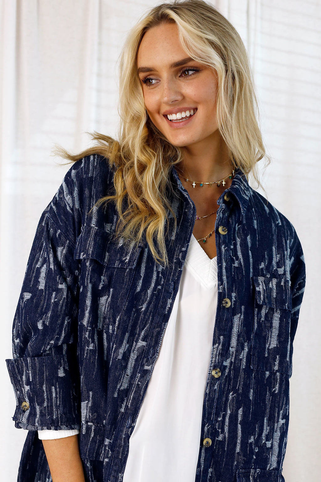 Distressed Denim Shacket - Indigo - FINAL SALE