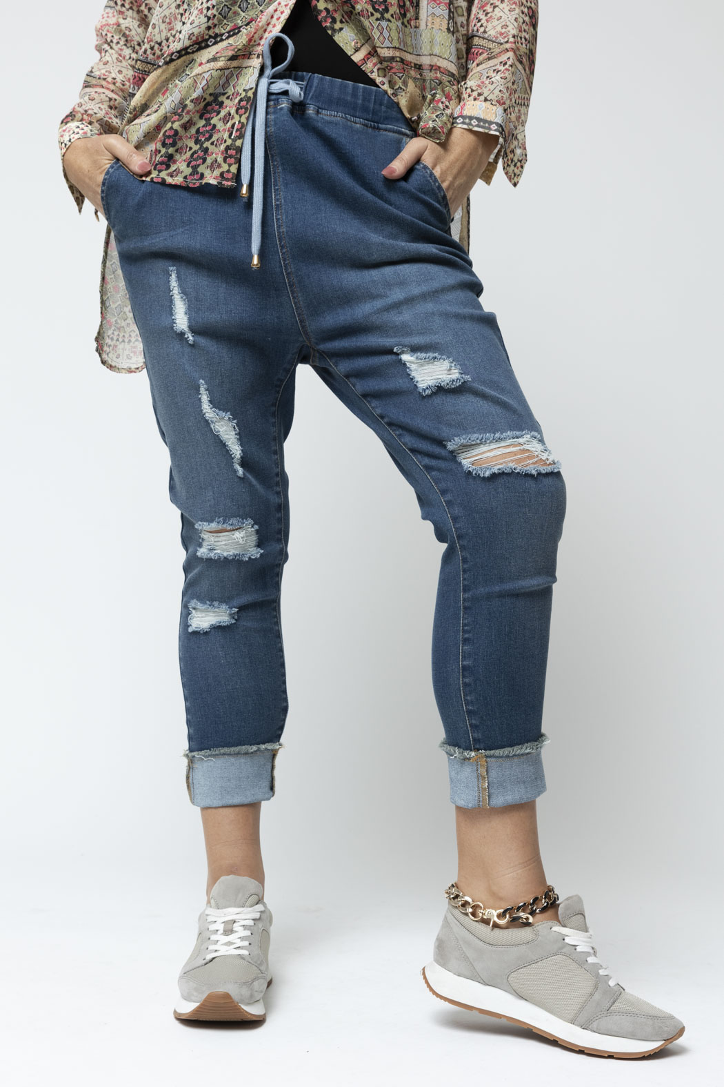 Chambray Denim Drawstring Jeans - SALE