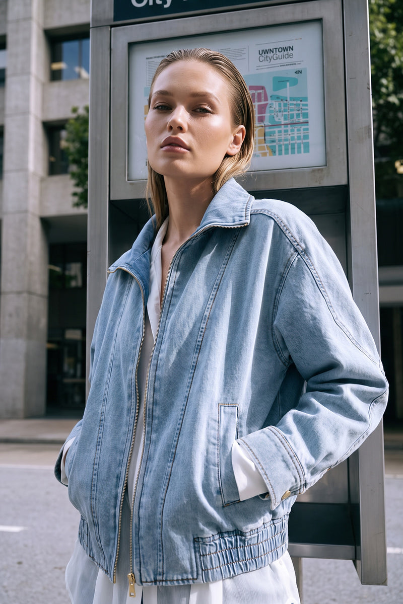 Light Denim Bomber Jacket
