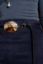 Gold Leather Dome Belt Gold O/S